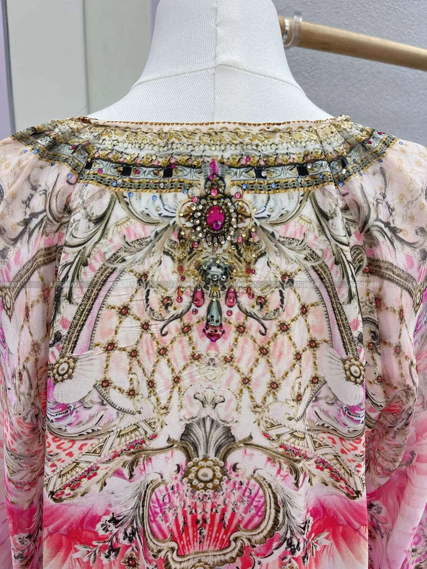 Designer Jeweled Silk Dress Silk Women V Neck Crystal Beaded Pink